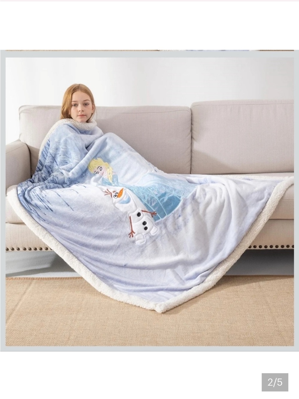 🆕 Disney Frozen Elsa & Olaf Plush Throw Blanket - Light Blue 50x60 - Picture 2 of 5